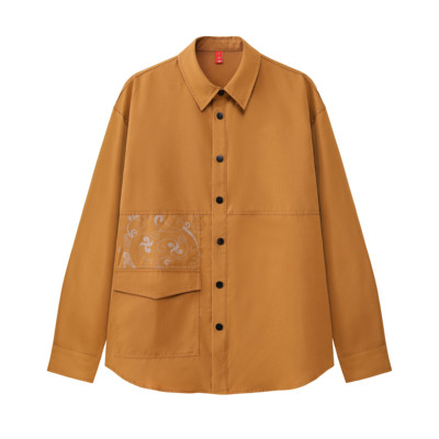 标准领长袖中国风国风印花衬衫