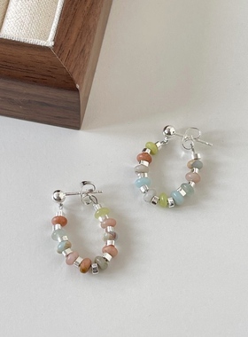 MAGICBOXACC甜酷风碎银子彩色天然石串珠设计感后挂式耳钉耳环女