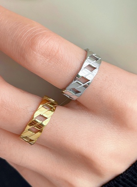 MAGICBOXACC欧美风简约金属链条镂空钛钢高保色戒指叠戴食指指环