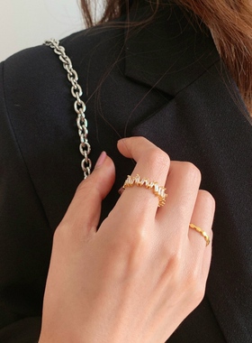 MAGICBOXACC轻奢熟女风碎冰花锆石微镶时髦戒指开口戒食指戒指