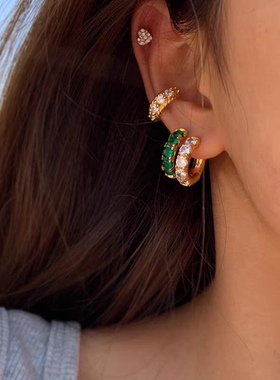 MAGICBOXACC时髦重工锆石镶嵌圆圈耳环耳扣耳钉个性耳饰气质耳圈