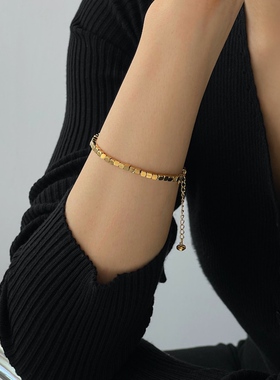 MAGICBOXACC简约百搭超闪碎银几何小方块可转动钛钢手链个性手环