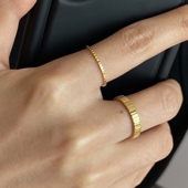 MAGICBOXACC欧美条纹小众设计宽窄金属齿轮钛钢叠戴戒指情侣指环