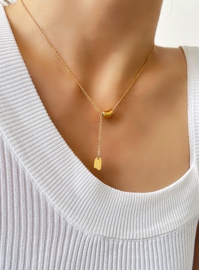 MAGICBOXACC简约质感金属豆可转动幸运吊坠钛钢保色项链女锁骨链