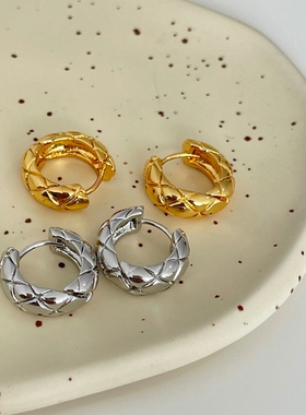 MAGICBOXACC摩登时髦菱格纹卡扣耳圈质感简约耳扣百搭耳环女耳钉