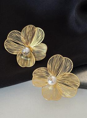 MAGICBOXACC法式小众设计双层立体镂空花朵珍珠925银针两戴耳环女