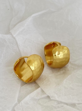 MAGICBOXACC复古捶打肌理宽面简约个性哑金圆圈耳圈奶奶耳扣耳钉