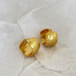 MAGICBOXACC复古捶打肌理宽面简约个性 哑金圆圈耳圈奶奶耳扣耳钉