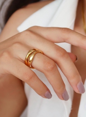 MAGICBOXACC欧美简约高级感不规则线条钛钢戒指叠戴戒指食指戒指