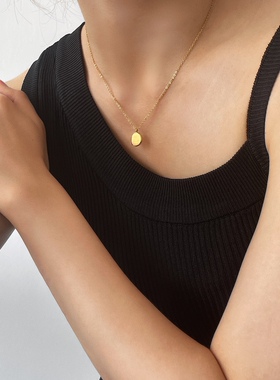 MAGICBOXACC质感简约不规则拉丝椭圆字母吊坠钛钢项链锁骨链颈链