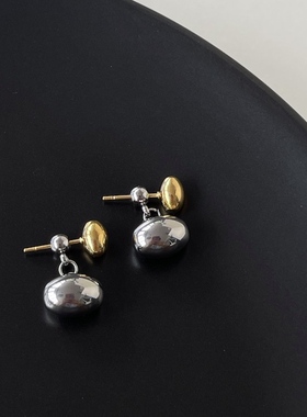 MAGICBOXACC极简冷淡风椭圆豆子金银撞色两戴钛钢高保色耳钉耳环