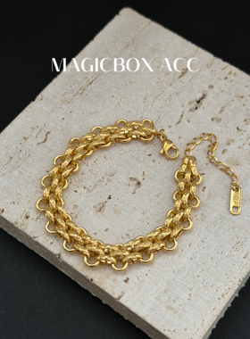 MAGICBOXACC欧美风轻奢重工捶打纹钛钢手链小众设计感叠戴手环女