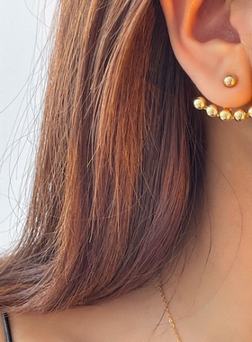 MAGICBOXACC气质金属豆豆珍珠微笑一字后挂式耳钉百搭耳环耳饰品