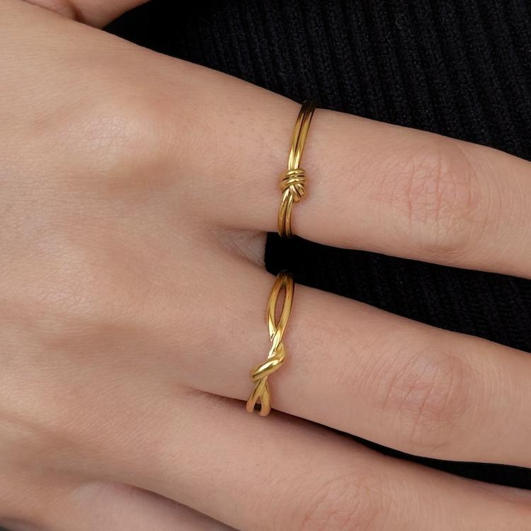 韩国东大门18K金麻花戒指