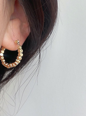 MAGICBOXACC质感气质金属碎银子方块耳圈百搭925银针耳钉个性耳环