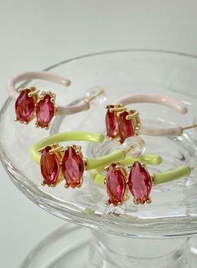 MAGICBOXACC甜美糖果色嫩绿玫粉撞色滴釉925银针耳环小众耳钉耳饰