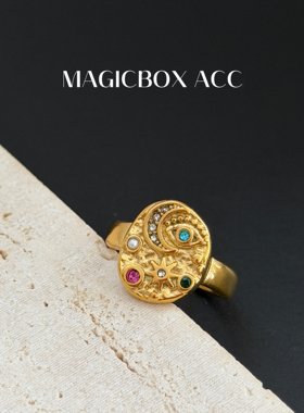 MAGICBOXACC欧美风轻奢复古恶魔之眼彩色锆石钛钢戒指叠戴指环女
