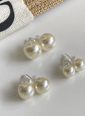 MAGICBOXACC复古强光大颗正圆珍珠925银针耳钉博主fever同款耳环