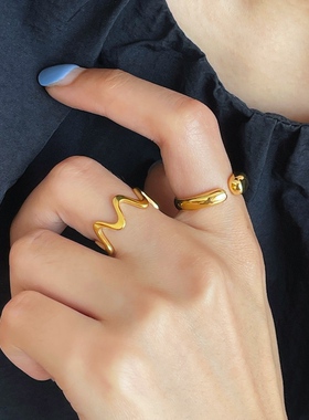 MAGICBOXACC冷淡风个性金属波浪开口水滴简约钛钢戒指尾戒指环