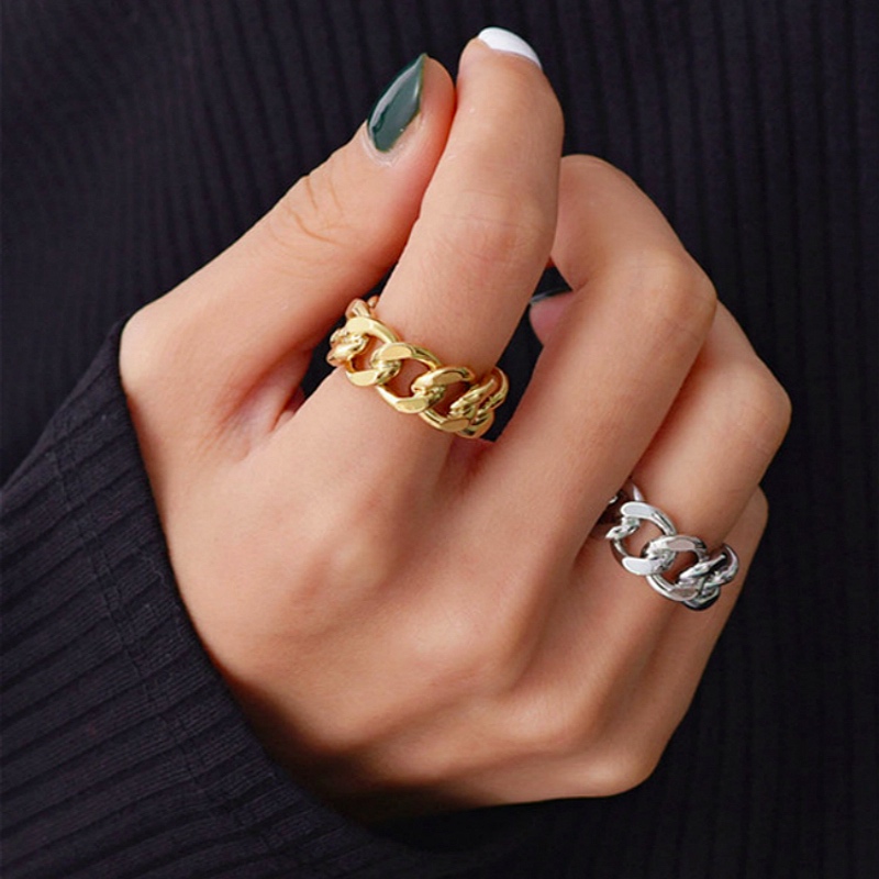 MAGICBOXACC欧美风金属质感麻花链条开口钛钢戒指个性无性别戒指