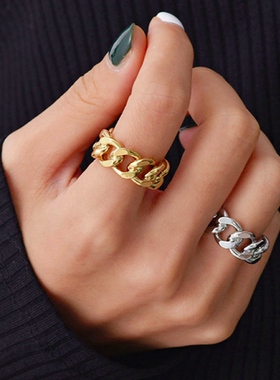 MAGICBOXACC欧美风金属质感麻花链条开口钛钢戒指个性无性别戒指