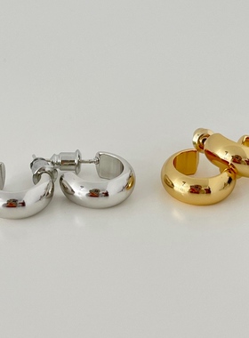 MAGICBOXACC质感简约基础金属圆形小耳圈925银针素圈时尚耳钉耳环