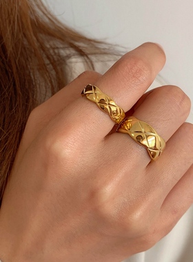 MAGICBOXACC气质简约经典金属菱格戒指网红戒指男女情侣戒指指环