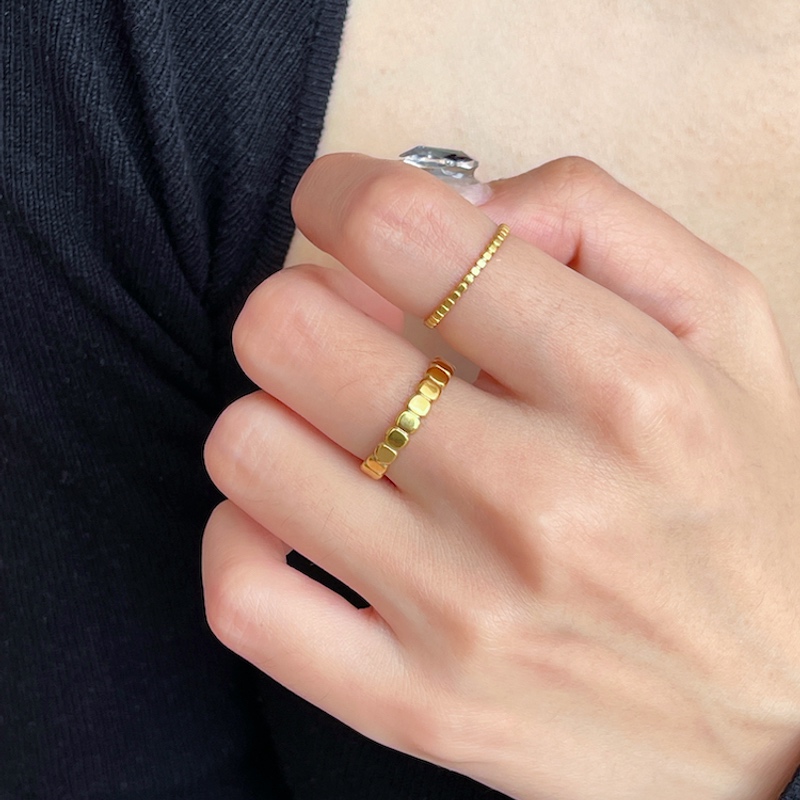 magicboxacc欧美风金属质感大小扁圆钛钢高保色叠戴戒指食指戒女