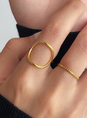 MAGICBOXACC欧美极简冷淡风金属镂空空心圆圈钛钢高保色戒指指环