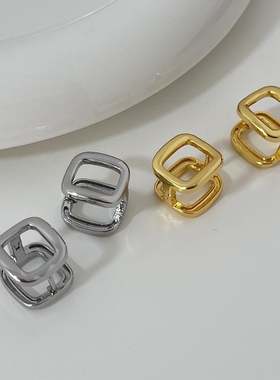 MAGICBOXACC简约设计感立体方形镂空个性耳扣百搭耳钉质感耳环