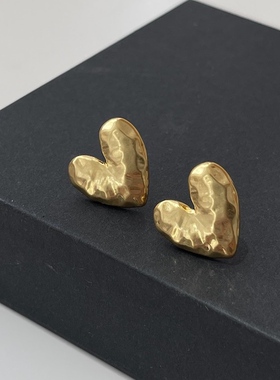 MAGICBOXACC法式风复古做旧肌理简约哑光爱心925银针耳钉个性耳环