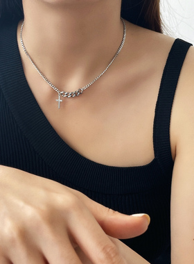 MAGICBOXACC港味街头链条十字架小吊坠钛钢不掉色项链颈链锁骨链