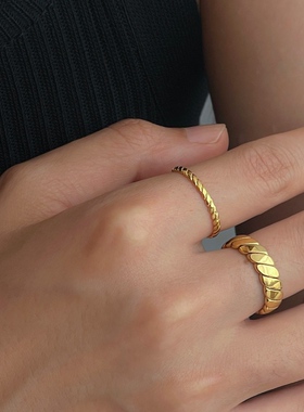 MAGICBOXACC欧美ins风质感金属粗细麻花开口可调钛钢戒指个性指环