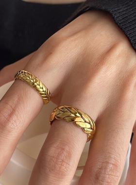 MAGICBOXACC欧美简约质感金属粗细麦穗开口可调钛钢戒指个性指环