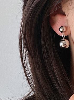 MAGICBOXACC简约港风金属双球光面球形925银针耳钉小众高级感耳环