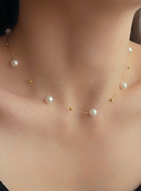 MAGICBOXACC气质简约金属隔珠链条珍珠项链满天星锁骨链隐形项链
