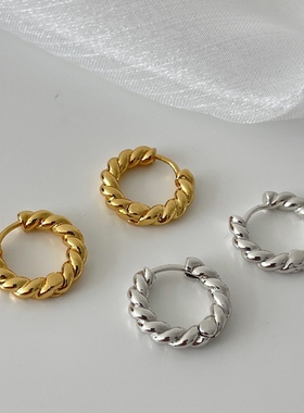 MAGICBOXACC冷淡风质感扭曲金属麻花圈圈小众耳圈耳环女耳饰耳扣