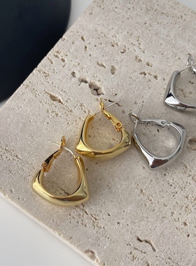 MAGICBOXACC复古港风不规则金属圆圈气质耳钉925银针个性耳环耳饰