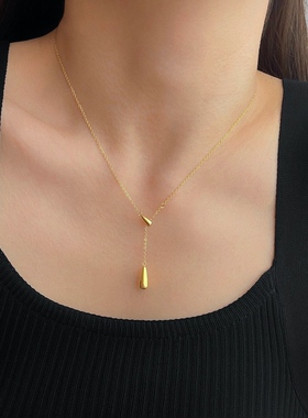 MAGICBOXACC精致气质水滴吊坠设计感温柔钛钢滑动项链通勤锁骨链