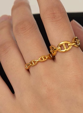 MAGICBOXACC轻奢质感金属猪鼻子开口戒指高保色网红戒指食指戒指