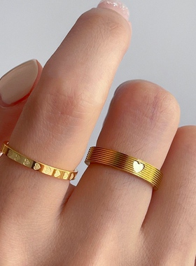 MAGICBOXACC简约满圈爱心罗马数字多环18k钛钢高保色戒指素圈指环