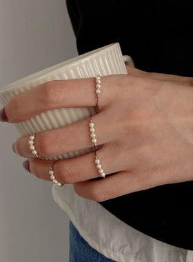 MAGICBOXACC法式复古风超仙天然不规则珍珠钛钢戒指叠戴关节戒女