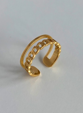 MAGICBOXACC小众冷淡风金属链条双层叠戴时尚钛钢戒指个性气质食