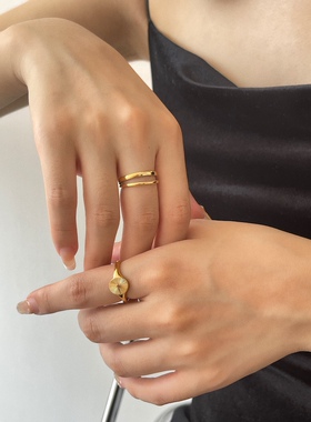 MAGICBOXACC复古太阳花圆形金属双层钛钢戒指高保色戒指食指戒指