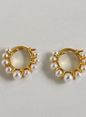 MAGICBOXACC复古港风渐变珍珠耳环气质通勤耳圈简约几何耳钉耳饰