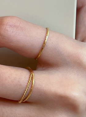 MAGICBOXACC欧美简约细麻花光圈双环钛钢不掉色戒指气质食指指环