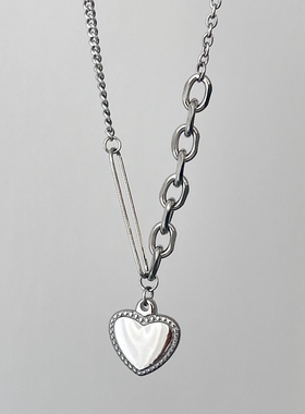 MAGICBOXACC甜酷风链条拼接不对称爱心吊坠不掉色毛衣链项链女