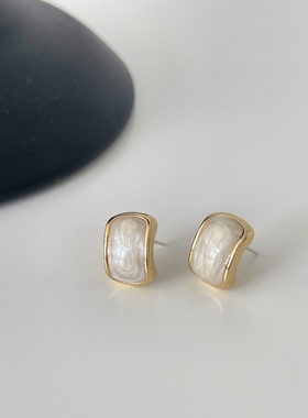 MAGICBOXACC法式复古气质小巧白色珐琅半圆925银针耳钉耳环耳饰女