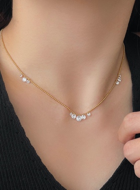 MAGICBOXACC超仙小巧气质露珠闪钻小吊坠钛钢锁骨链颈链时尚女项