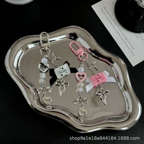 韩系甜美陶瓷爱心糖果手机挂件女生蝴蝶结包包挂饰个性钥匙扣挂链